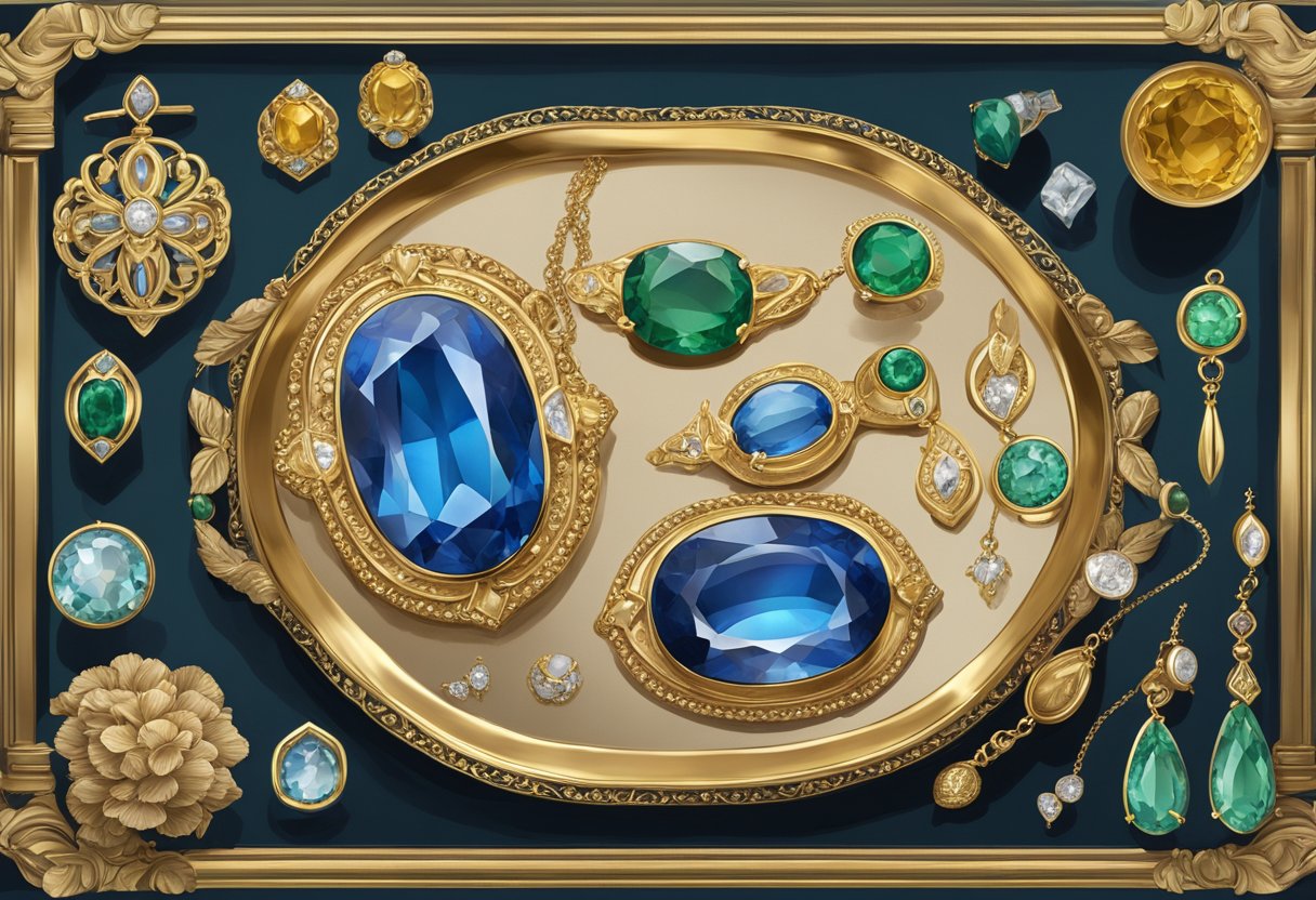 Aries birthstone jewelry displayed on a velvet-lined tray with gold accents