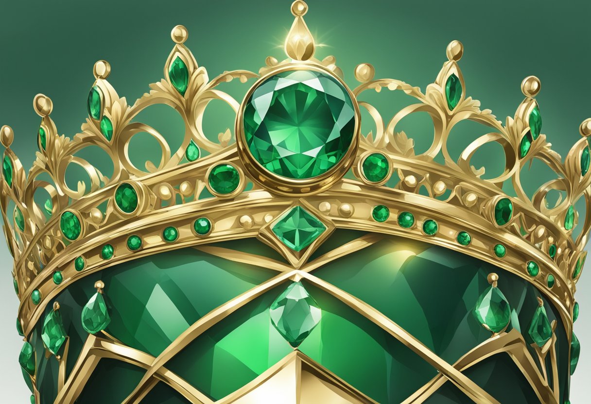 A regal emerald set in a crown, symbolizing wealth and power throughout history