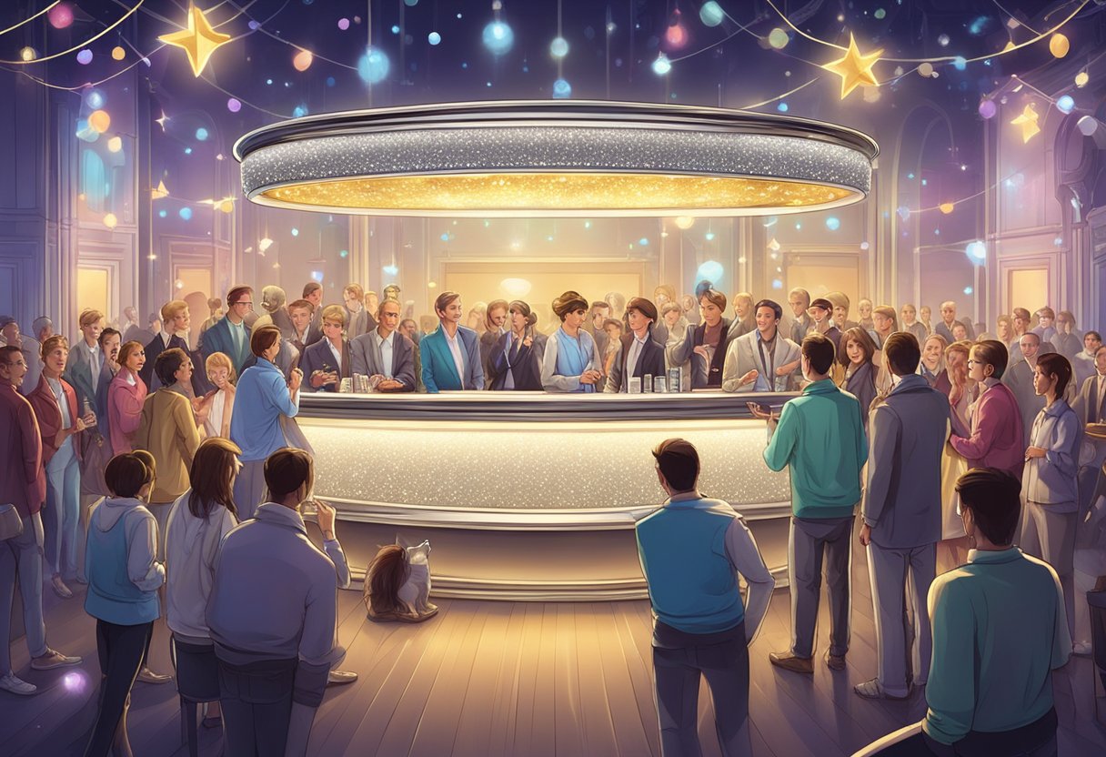 A sparkling platinum bar surrounded by curious onlookers