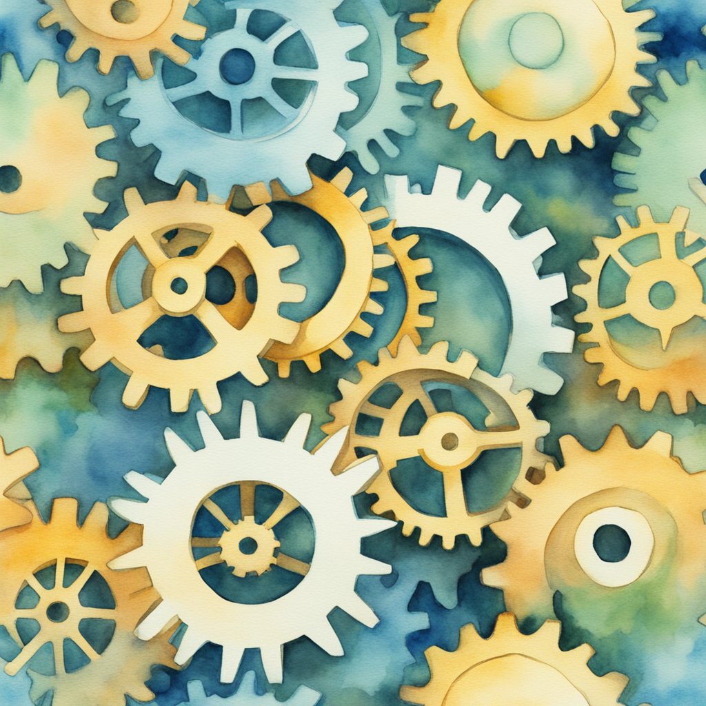 A group of interconnected gears symbolizing the seamless alignment of sales and marketing strategies, working together to drive business growth