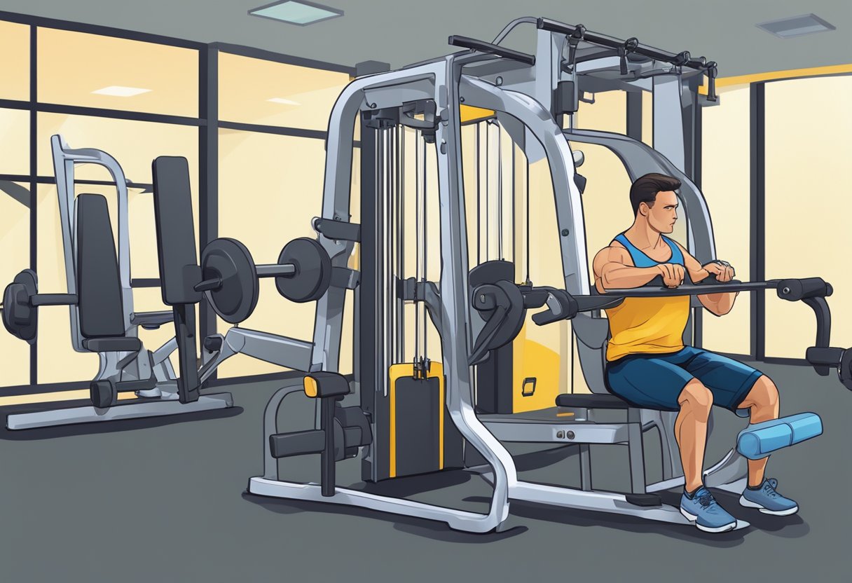 Een beginner die gewichtsmachines in een sportschool verkeerd gebruikt