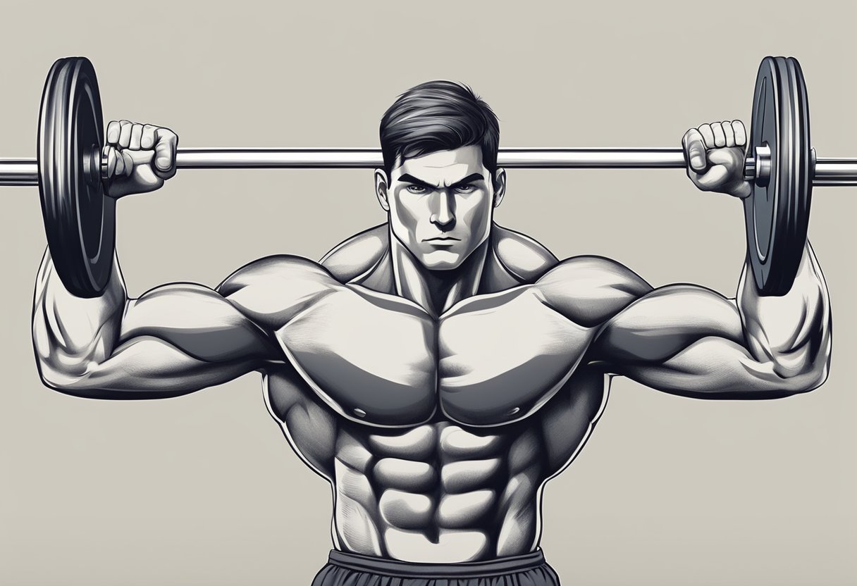 Een persoon die gewichten heft met een onjuiste houding, zonder focus op techniek