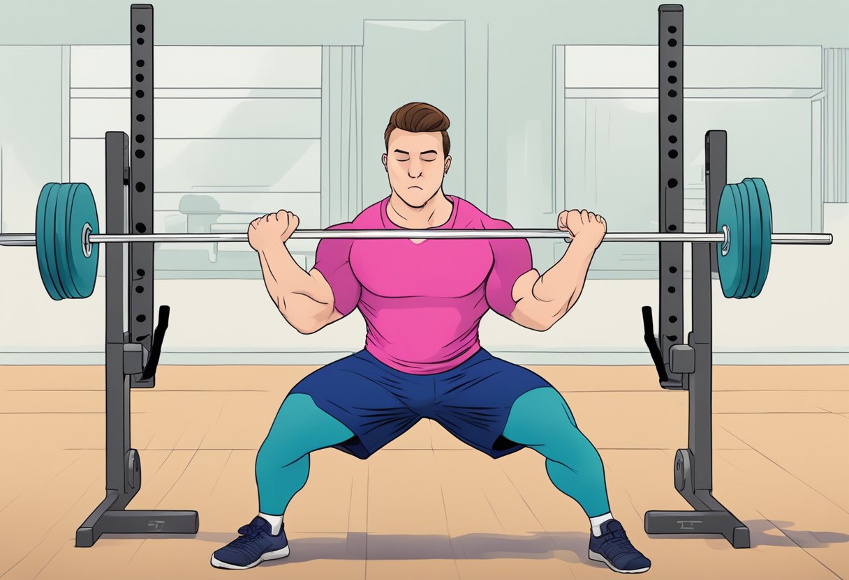 Een beginnende gewichtheffer die een onjuiste ademhalingstechniek gebruikt tijdens een krachttraining sessie