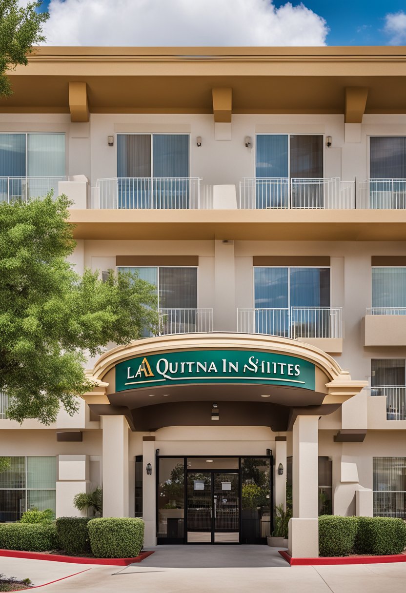 The exterior of La Quinta Inn & Suites by Wyndham Waco Downtown - Baylor, with a sign and spa services offered