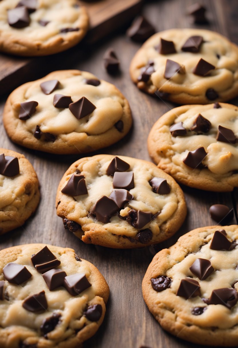 A plate of keto chocolate chip cookies on a rustic wooden table