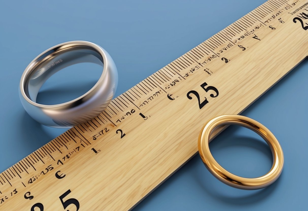 A ruler measuring 2.5 inches with a ring placed next to it for comparison