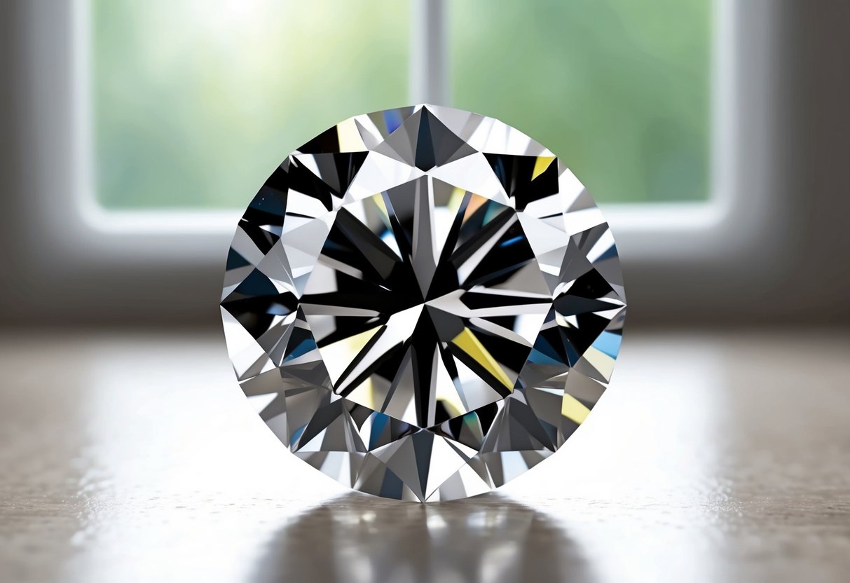 A salt and pepper diamond, with its unique mix of black and white speckles, glistens under the soft, natural light filtering through a window