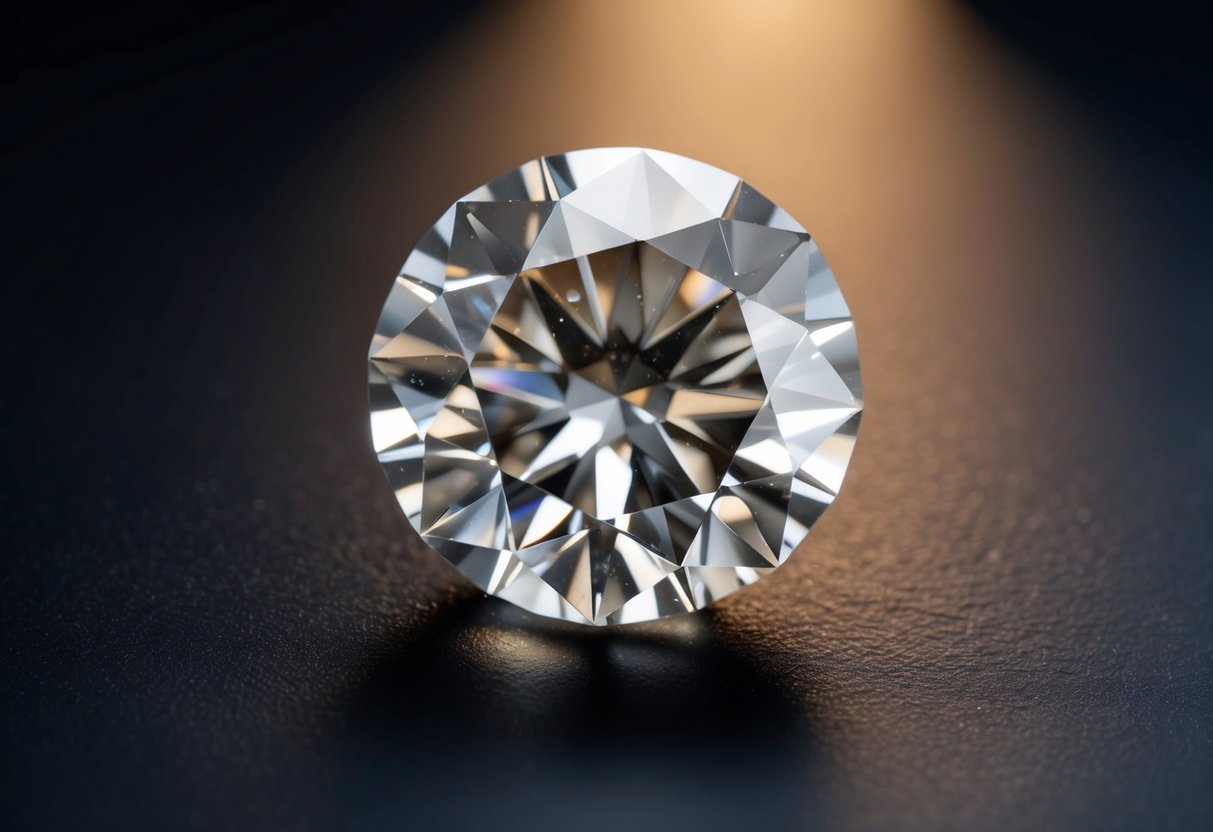 A salt and pepper diamond set against a dark backdrop, catching the light to reveal its unique speckled and translucent qualities