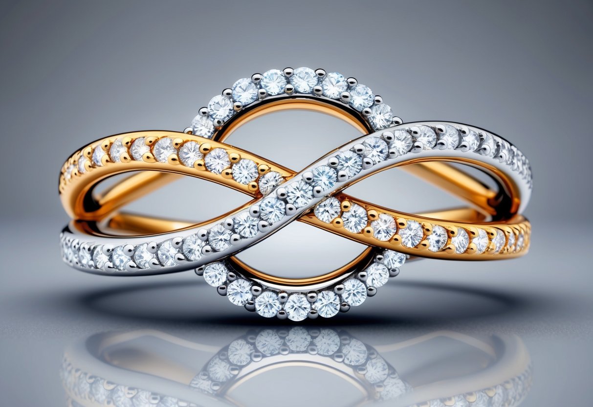 A never-ending loop of intertwined diamonds and precious metals, representing eternal love and commitment