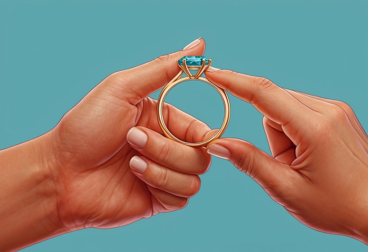 A hand holding a ring with a separate band encircling it