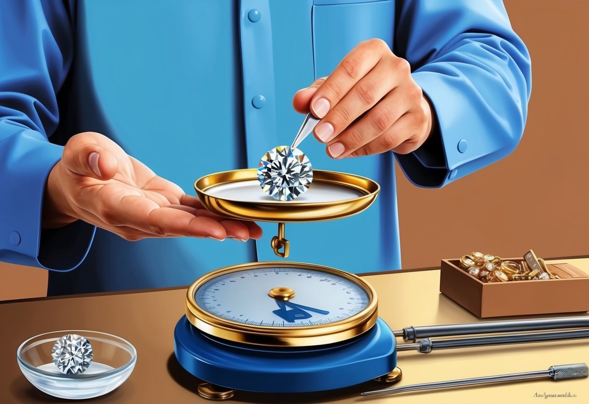 A jeweler weighing a diamond on a precision scale