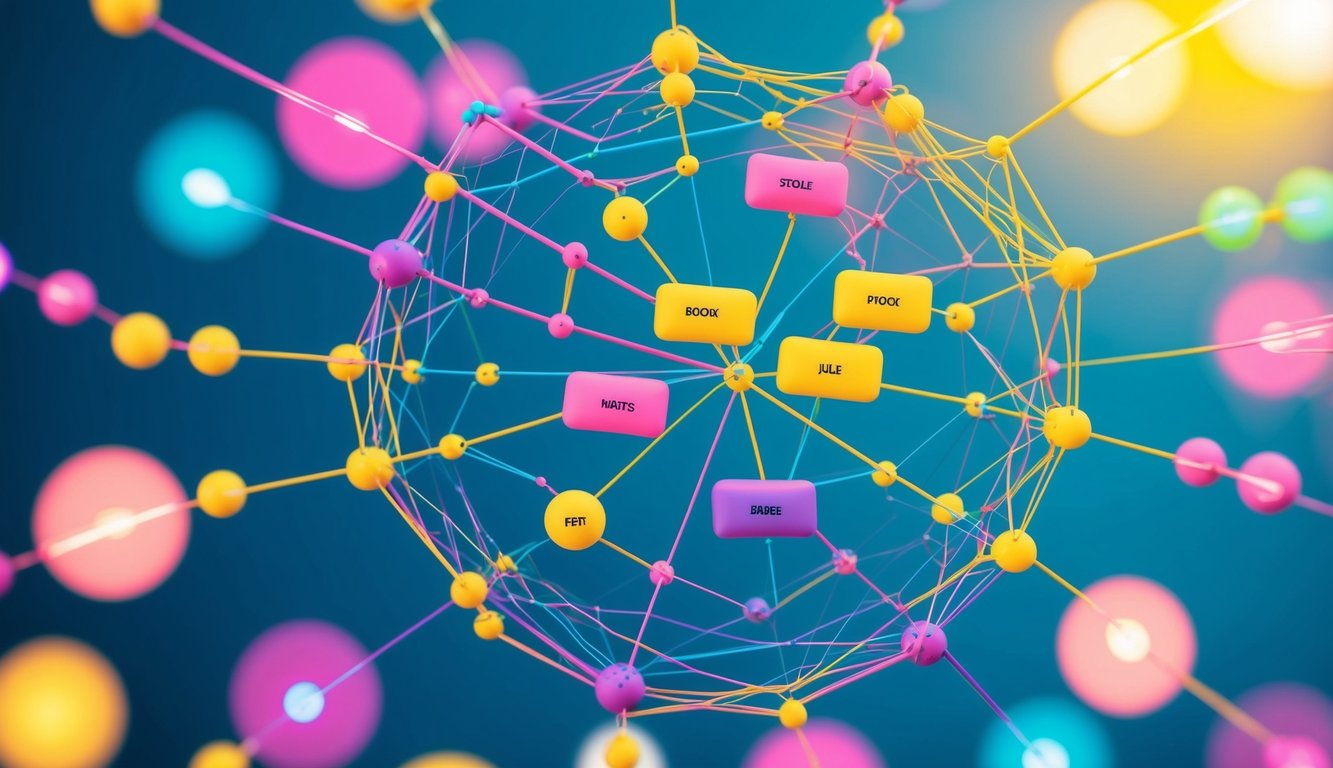 A web of interconnected links weaves through a vibrant website, symbolizing effective on-page optimization and holistic internal linking strategies for improved search visibility