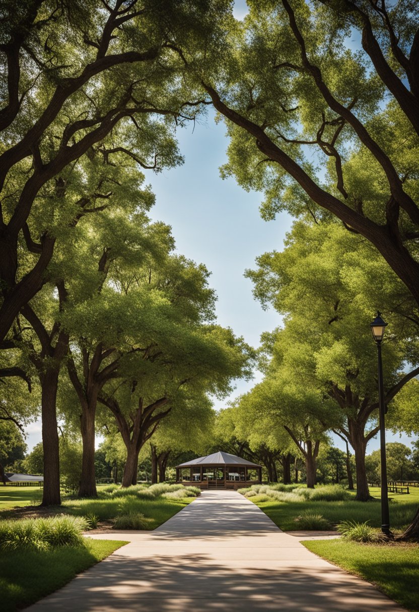 A serene scene at Airport Park 10 RV parks in Waco, Texas, with a tranquil fishing spot and lush greenery