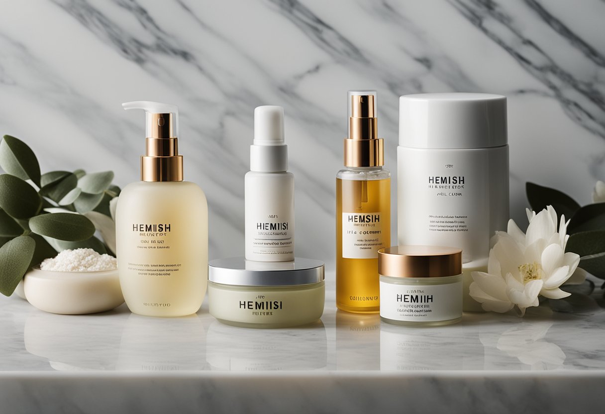 A jar of Heimish All Clean Balm sits atop a marble countertop, surrounded by various Korean skincare products from www.oliveyoung.com, including a bottle of cleansing oil