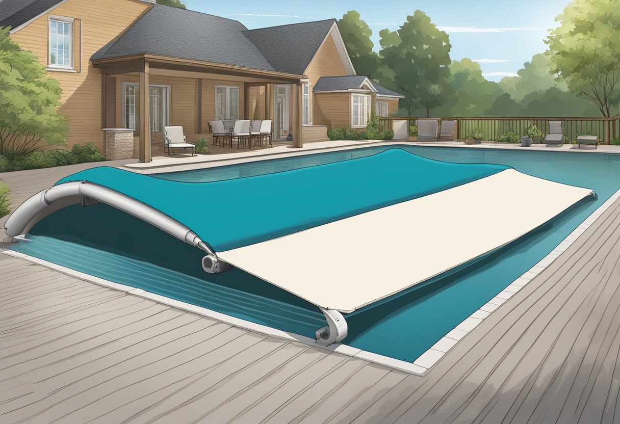 A pool cover rolling out over the water, securely fastened and protecting the pool