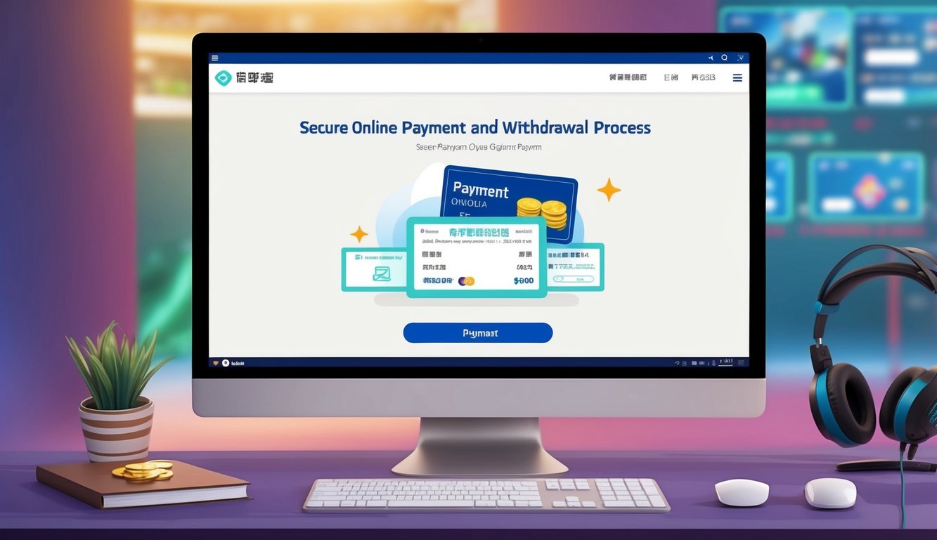一個顯示台灣線上遊戲平台安全在線支付和提款過程的電腦螢幕