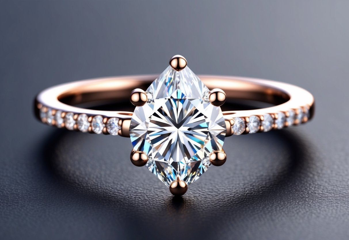 A sparkling diamond ring set on a delicate band, catching the light with its brilliant facets and elegant design