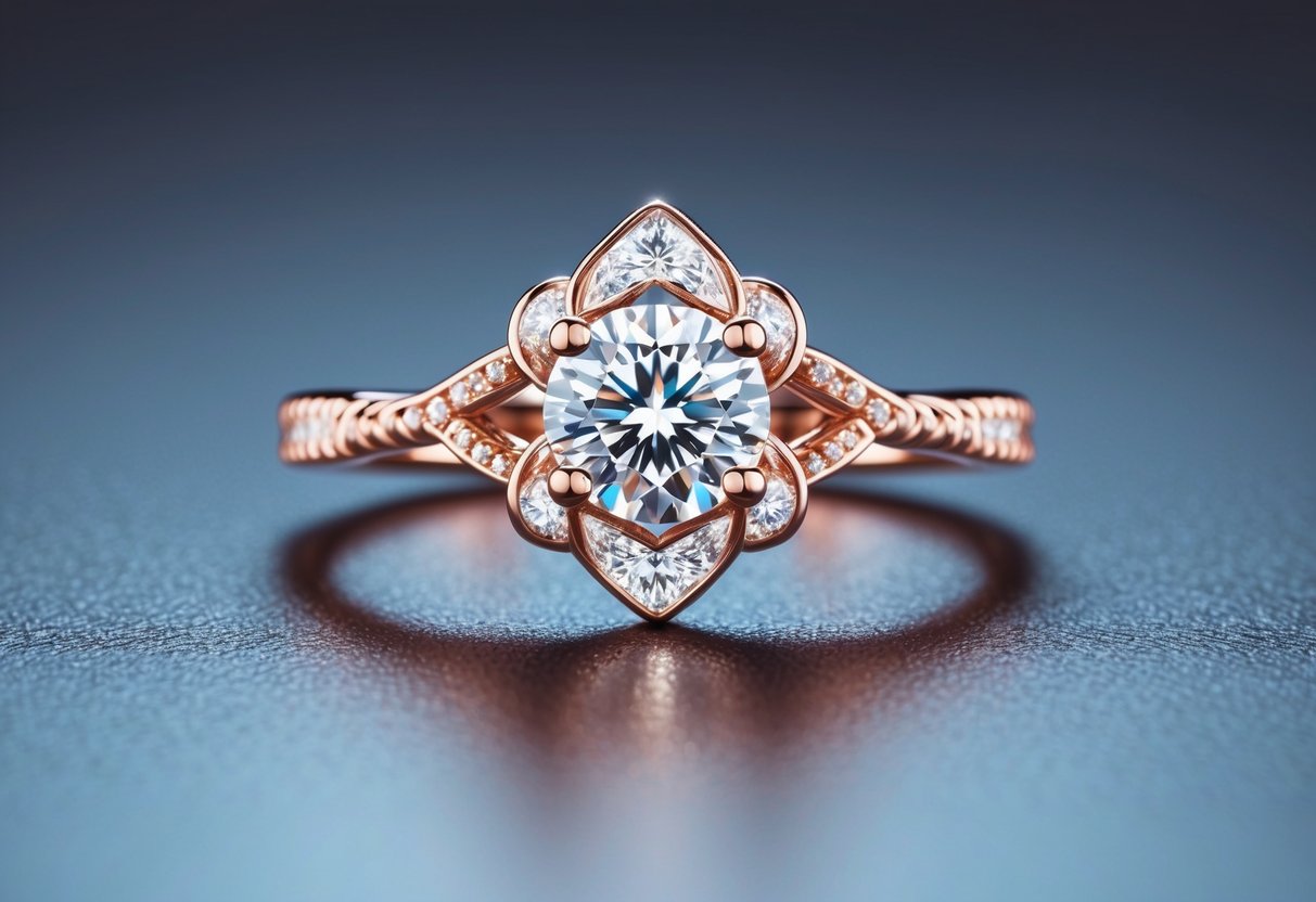 A sparkling diamond engagement ring with a unique, intricate design