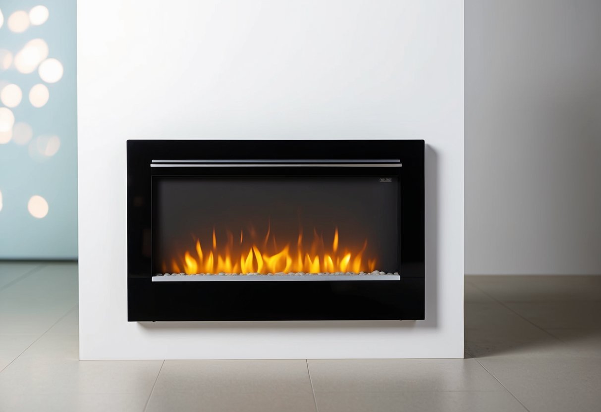 An electric fire with a sleek, modern surround set against a clean, minimalist backdrop