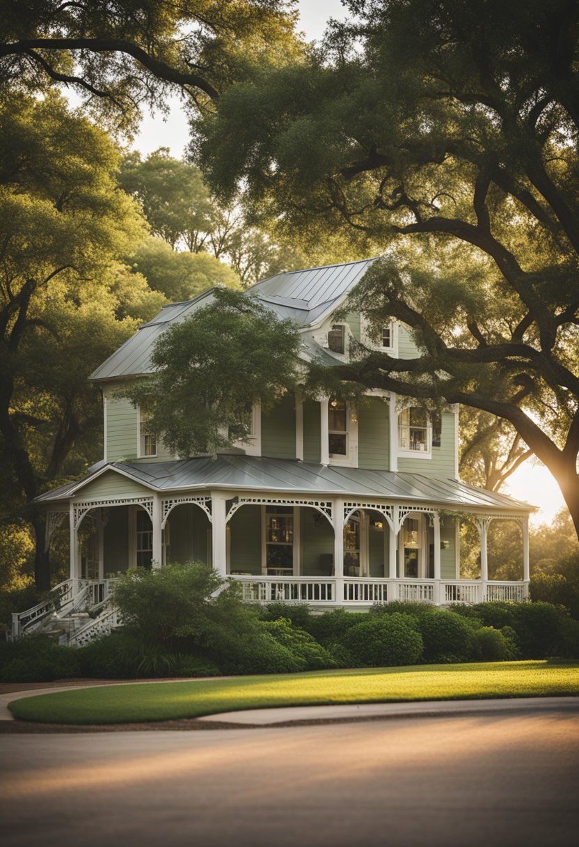 A charming home nestled on 5 acres of lush land in Waco, Texas, surrounded by trees and a serene atmosphere, perfect for romantic getaways