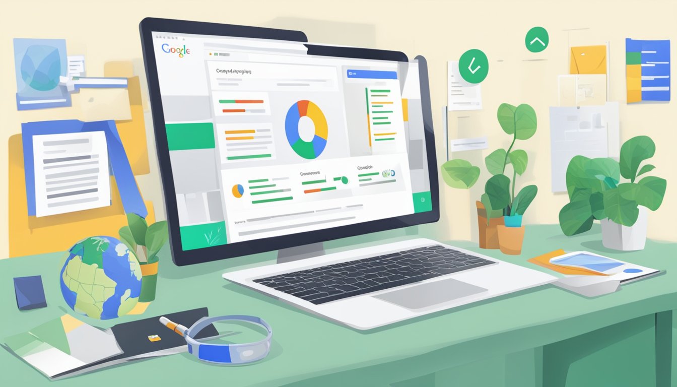 En dataskjerm med Google AdWords-grensesnittet åpent, som viser opprettelsen av en ny kampanje rettet mot Norge