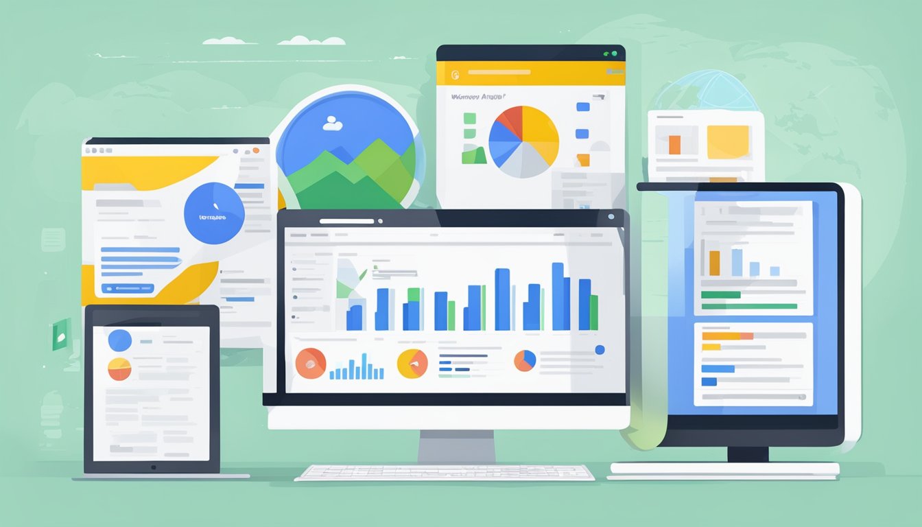 En dataskjerm som viser Google AdWords-landingssider og konverteringsdata for Norge