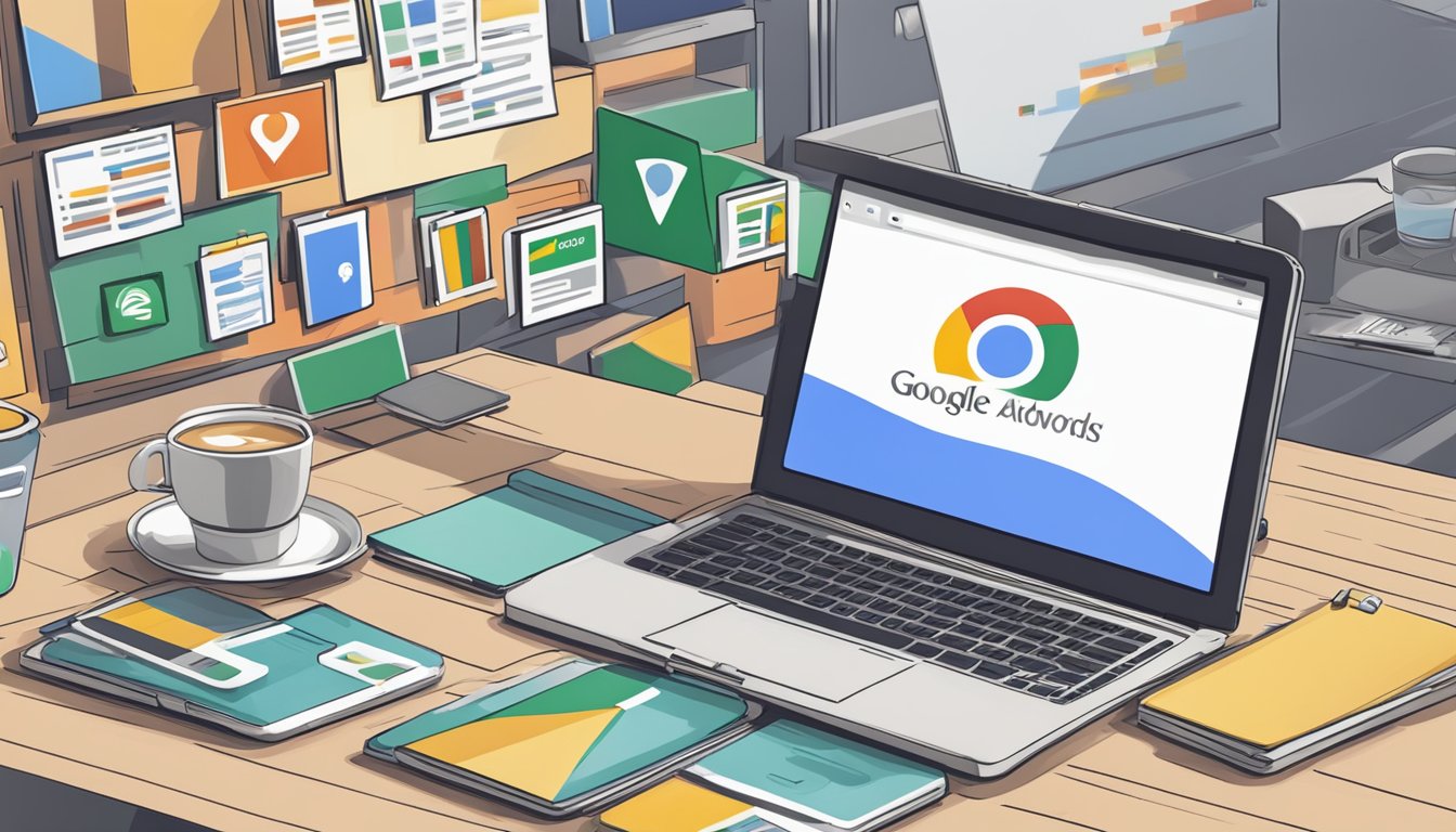 En bærbar datamaskin som viser Google AdWords som kjører en mobil annonseringskampanje i Norge