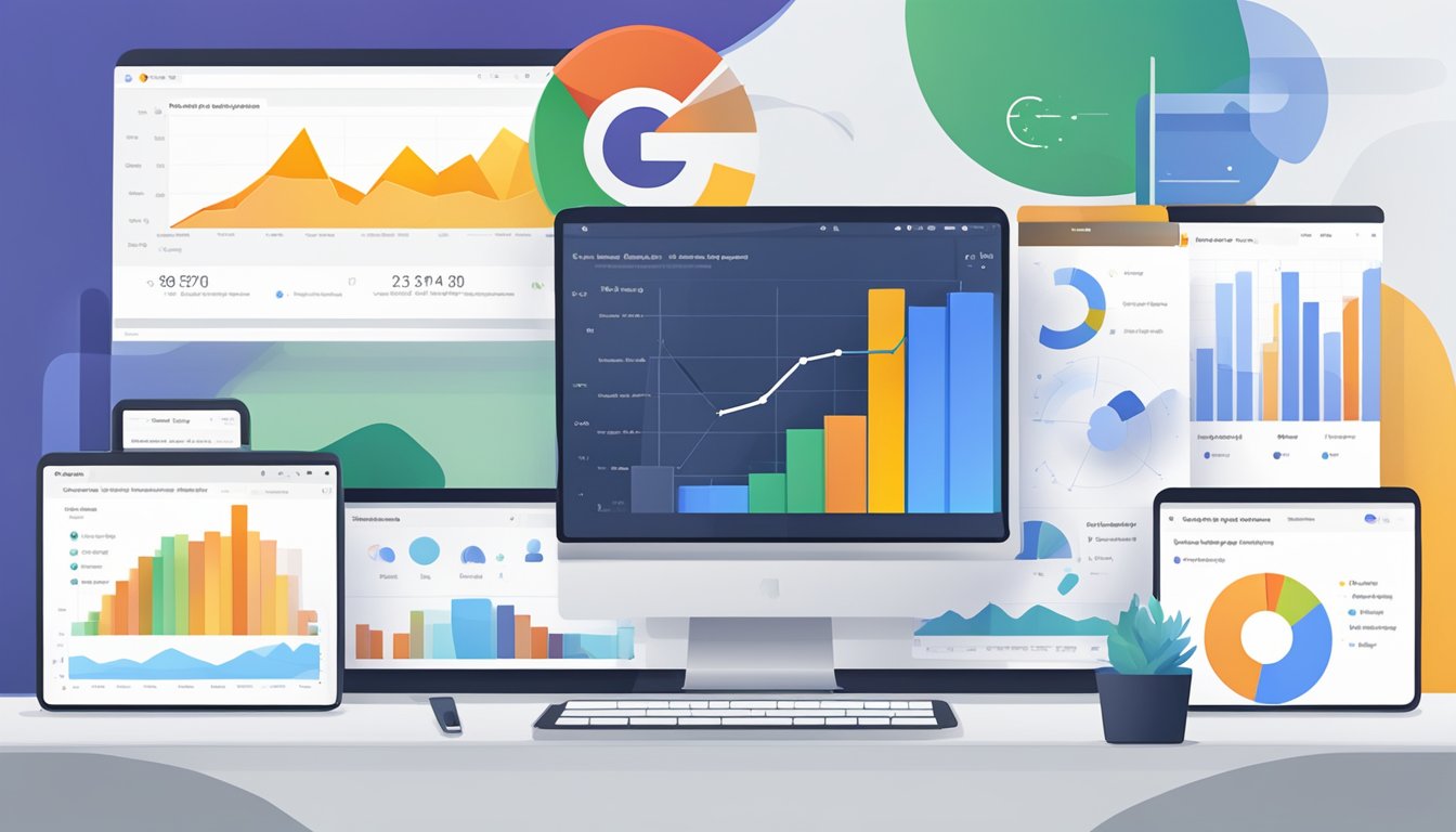 En dataskjerm som viser Google Analytics-dashbordet med forskjellige grafer og datavisualiseringer
