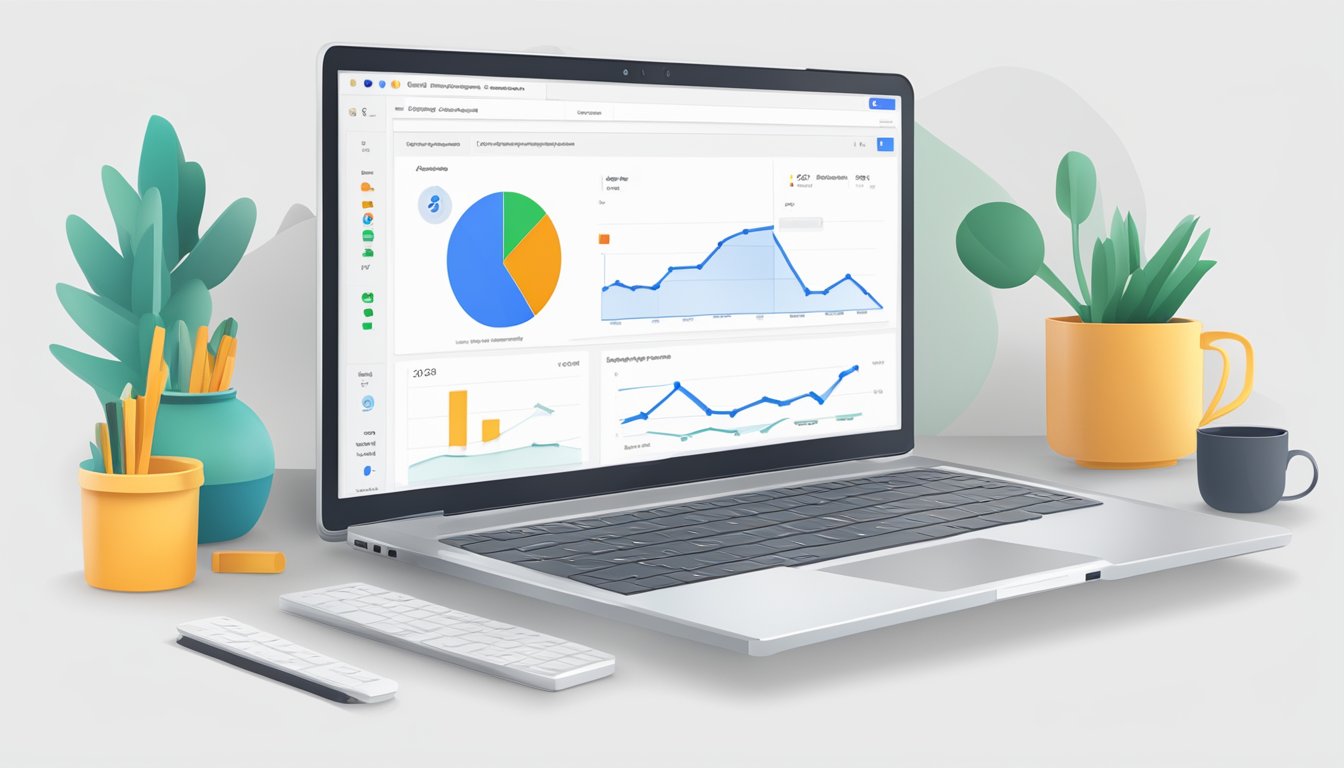 En bærbar datamaskin som viser Google Analytics og Search Console-integrasjon, med norske språkinstillinger