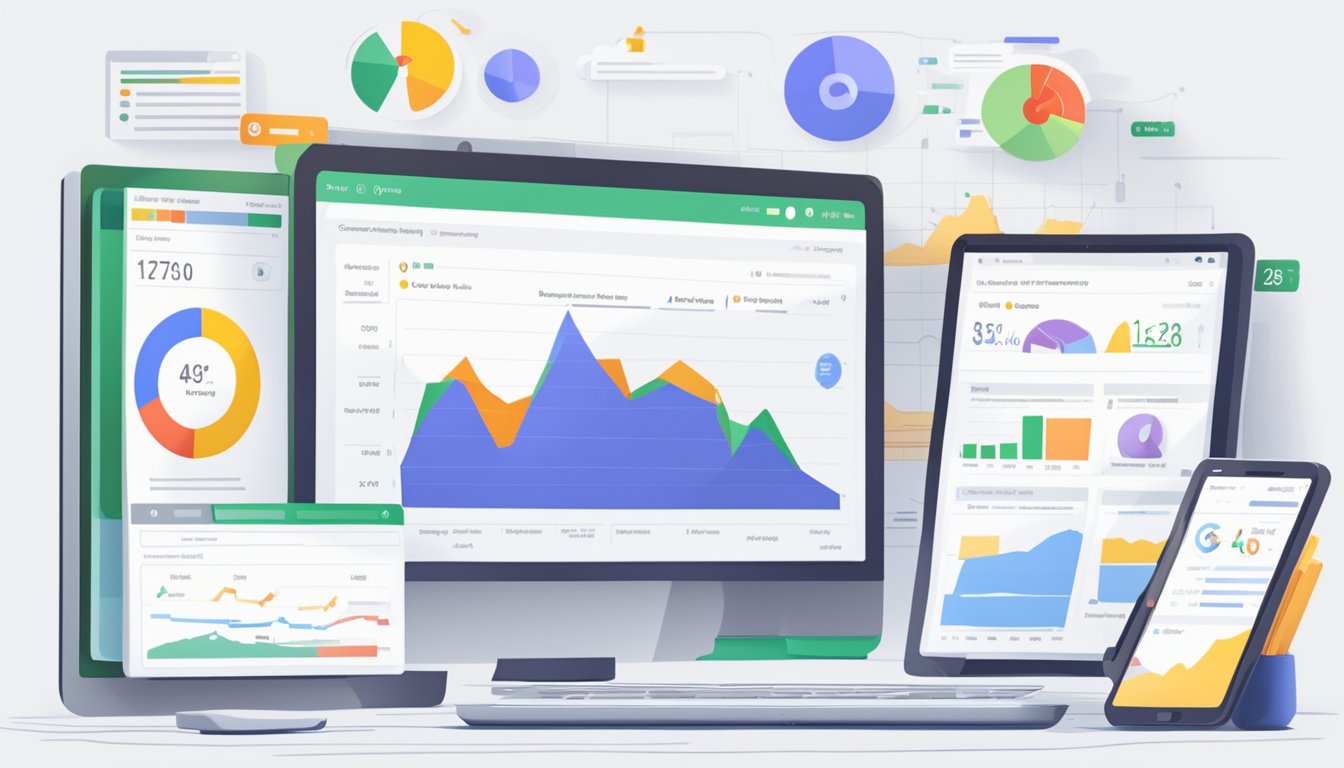 En dataskjerm som viser et Google Ads-dashboard med forskjellige kampanjeoptimaliseringsverktøy og prismetrikker