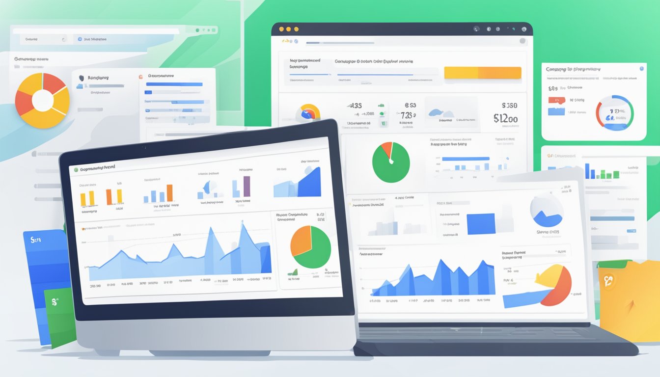 En dataskjerm som viser Google Ads-dashbordet med ulike kampanjemetrikker og prisedetaljer