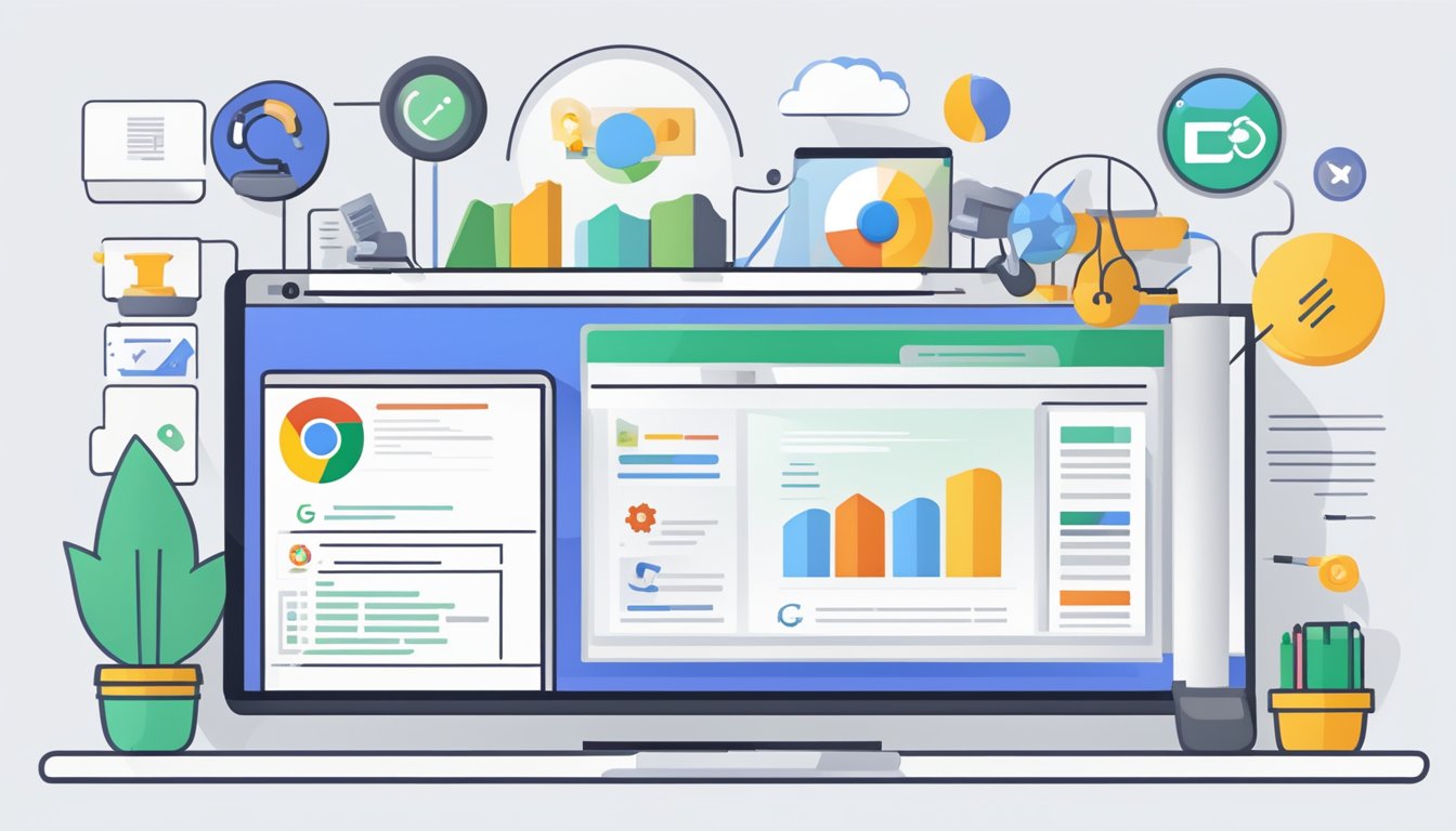 En dataskjerm som viser Google Verktøy og Tjenester-nettsiden, med ulike ikoner og alternativer synlige