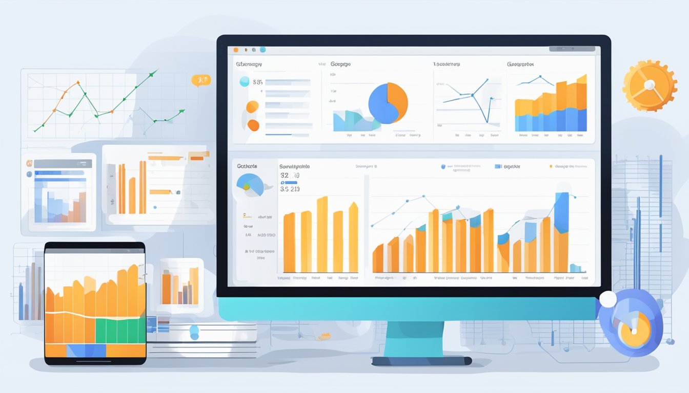 En dataskjerm som viser Google Analytics-data for et nettsted, med ulike diagrammer og grafer som viser trafikk og brukeradferd