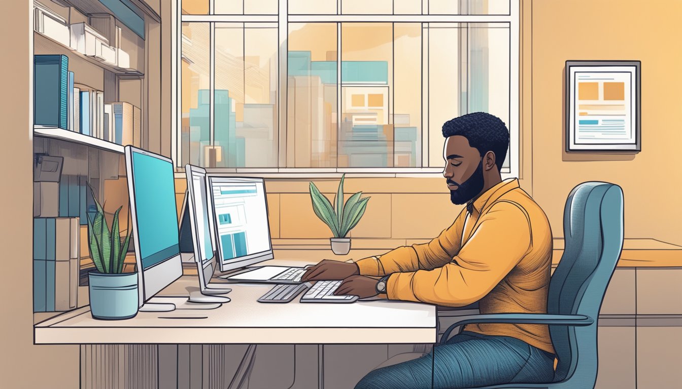 En person som sitter ved en datamaskin, oppdaterer og vedlikeholder en nettside