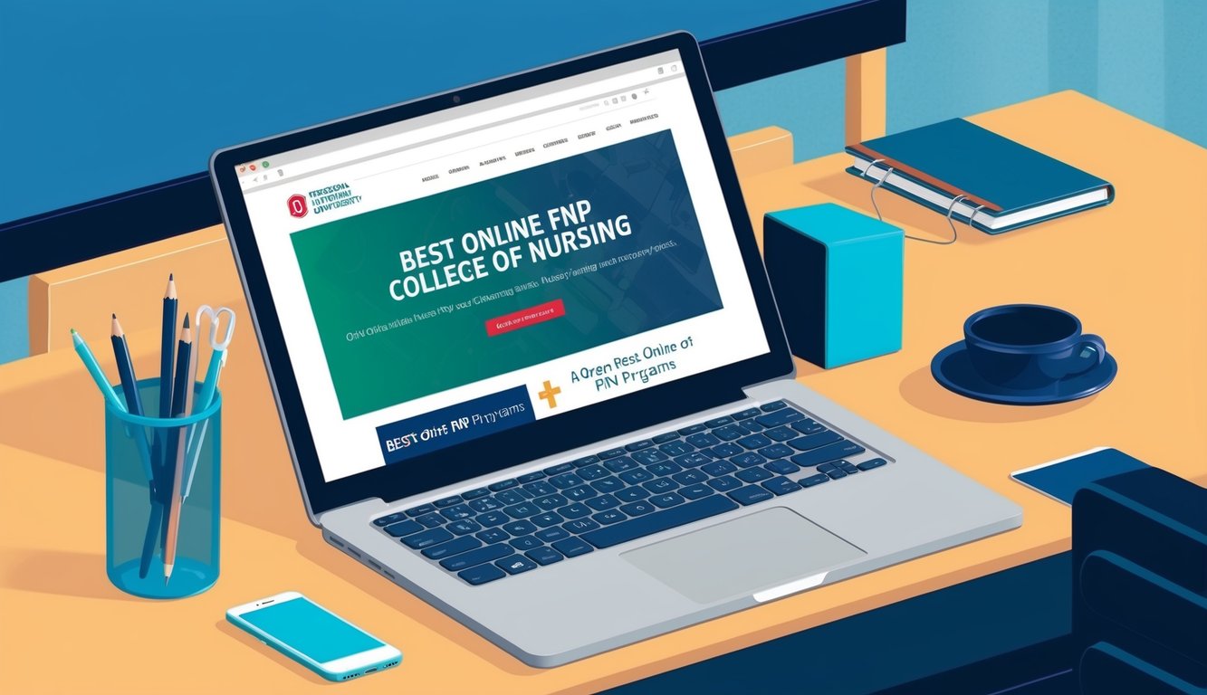 A laptop with Ohio State University College of Nursing website open, showcasing best online FNP programs