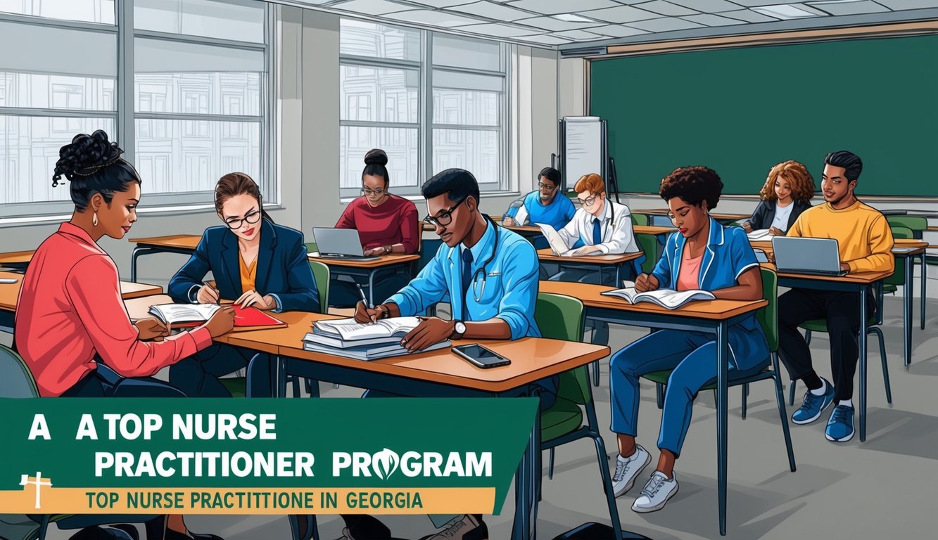 A group of students studying in a classroom at a top nurse practitioner program in Georgia