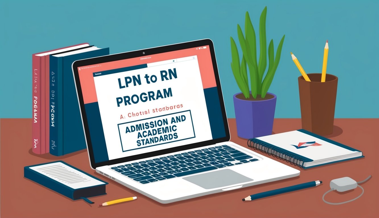 A laptop displaying LPN to RN program admission and academic standards