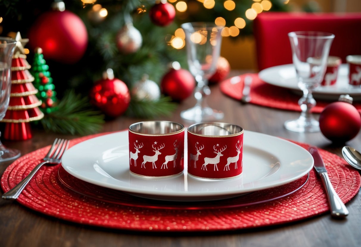 A table set with festive reindeer napkin rings surrounded by 17 kitchen Christmas decorations