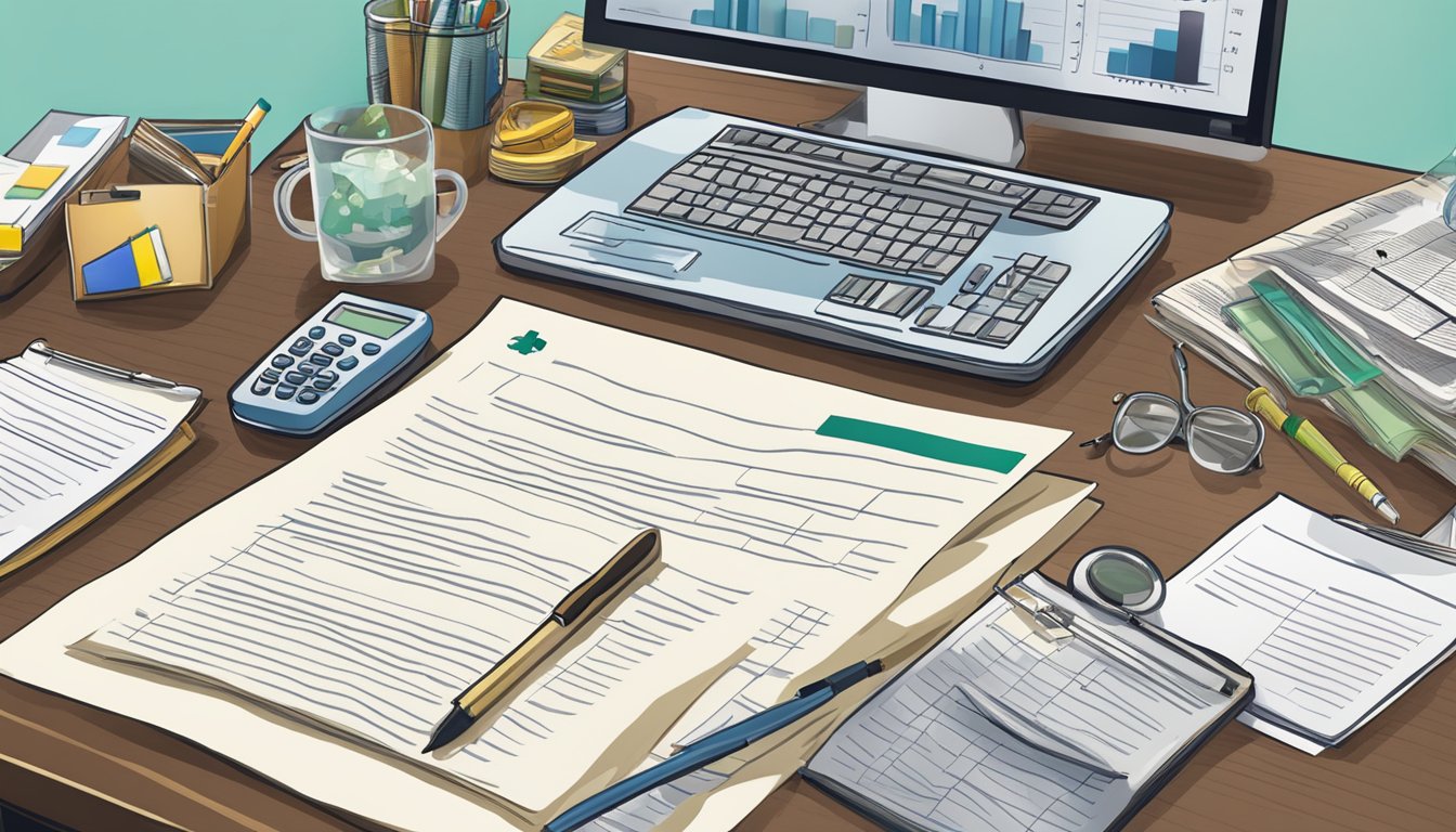 A doctor's office desk with various insurance policies spread out, a dread disease policy standing out among the others