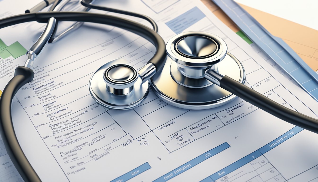 A stethoscope resting on a medical chart, with a list of covered illnesses and a checkmark next to each one