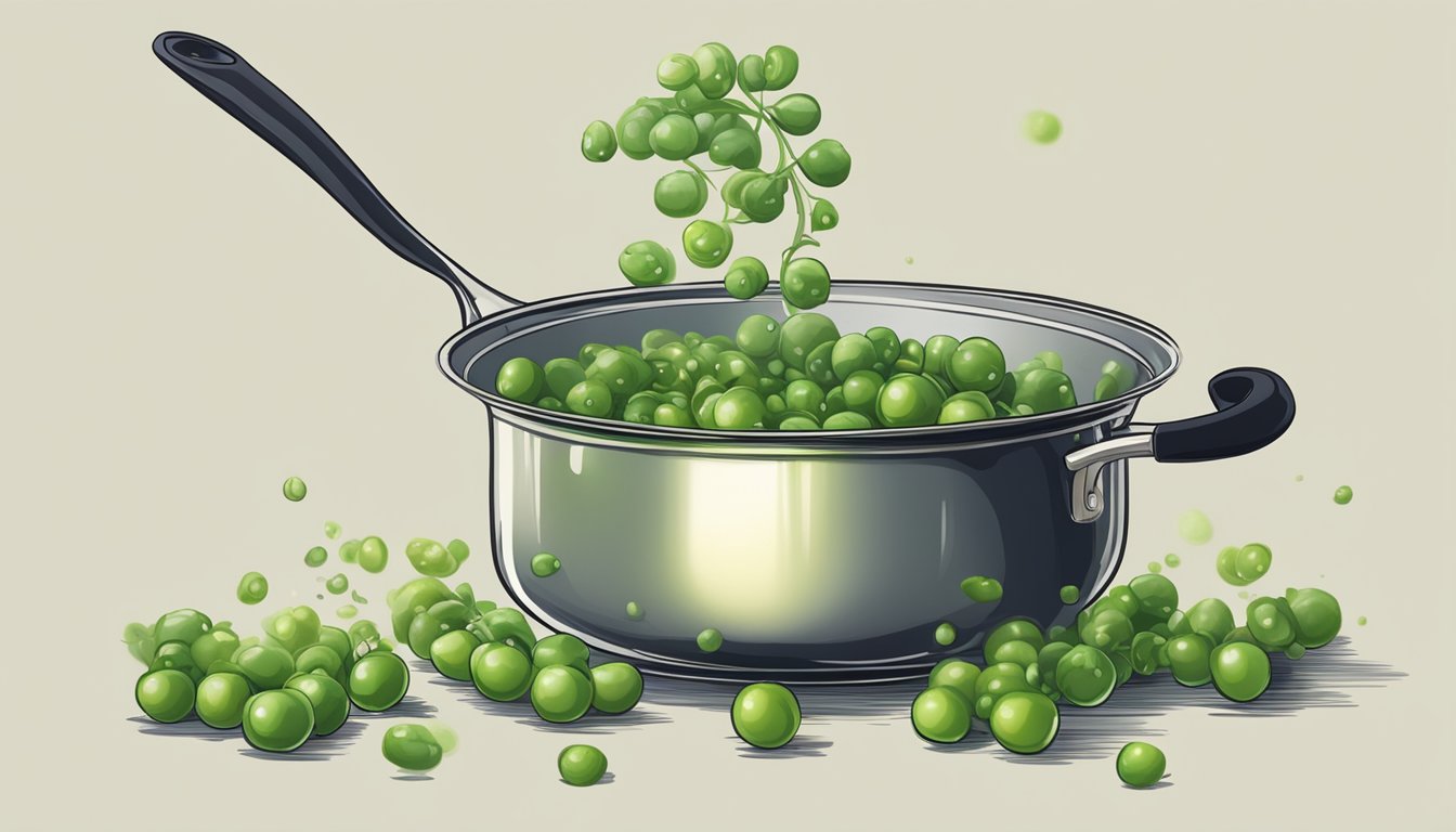 An English pea being cooked in a pot of boiling water