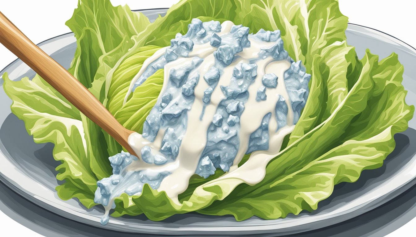 An iceberg lettuce wedge topped with homemade blue cheese dressing being drizzled over it