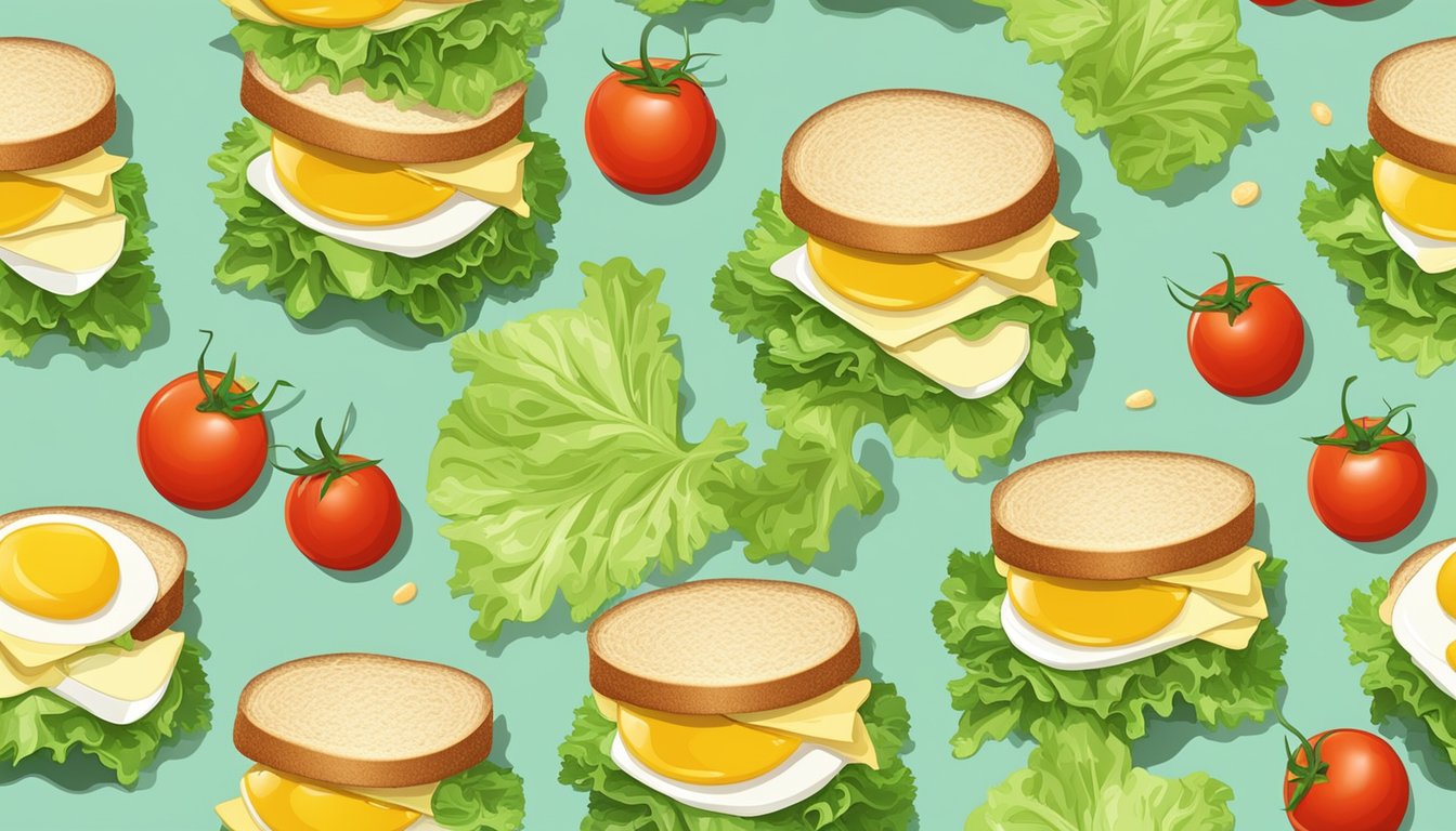 A neatly arranged egg salad sandwich on a plate, with a side of fresh lettuce and cherry tomatoes