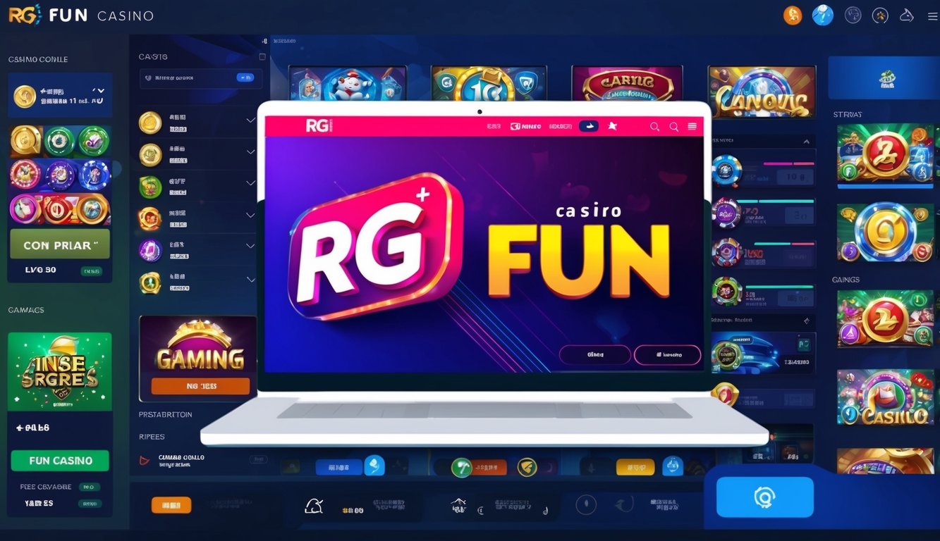 RG Fun Casino 的介面以鮮豔的色彩和流暢的設計呈現，提供各種遊戲選擇和友好的導航。