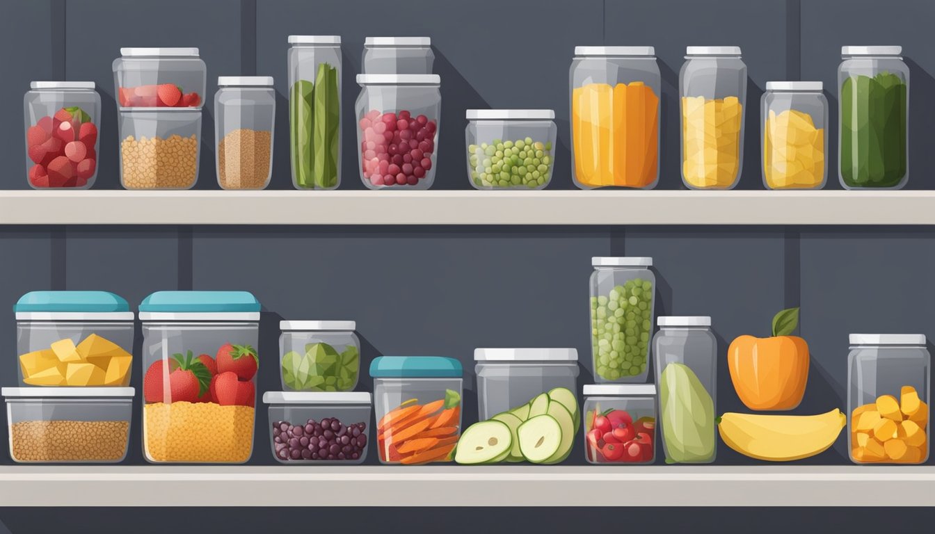 A kitchen counter filled with colorful fruits, vegetables, and whole grains, neatly organized in containers for easy grab-and-go snacking