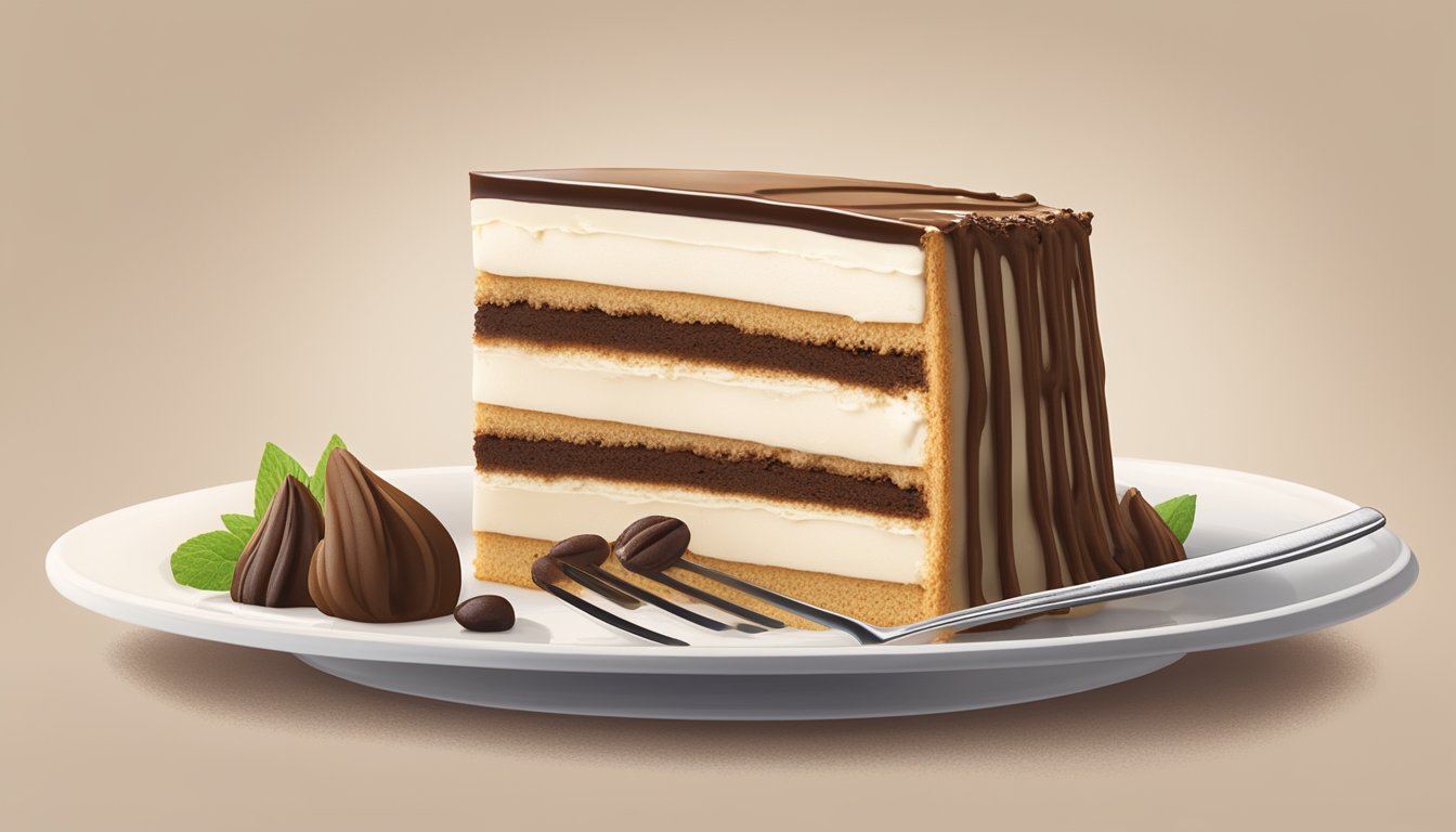 A slice of tiramisu being delicately lifted with a fork, revealing layers of creamy mascarpone and coffee-soaked ladyfingers