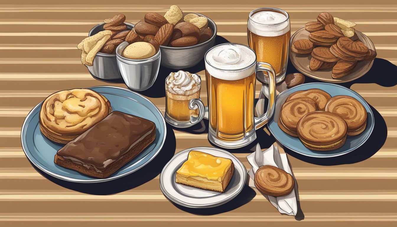 A table set with traditional German-Texan desserts and beer pairings