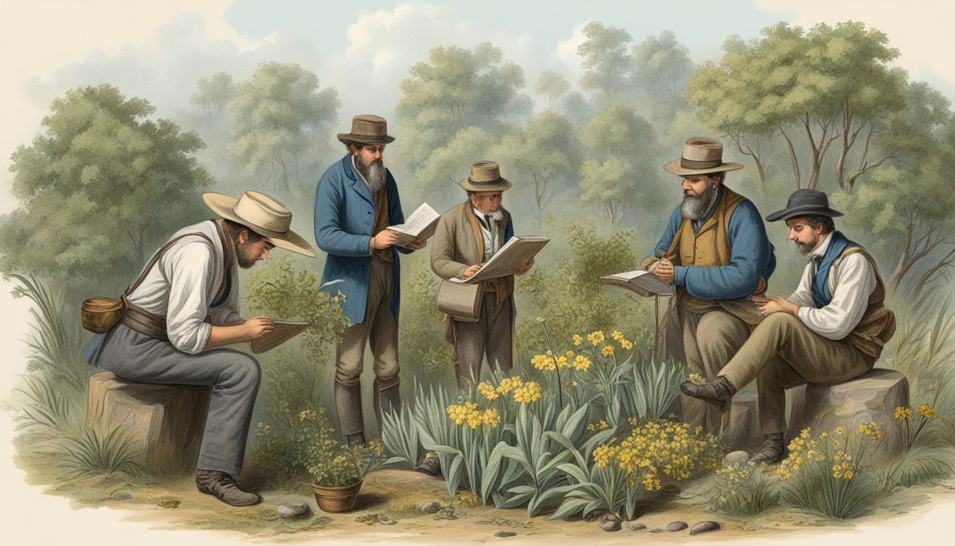 A group of German Texan scientists and naturalists studying local flora and fauna in the 19th century