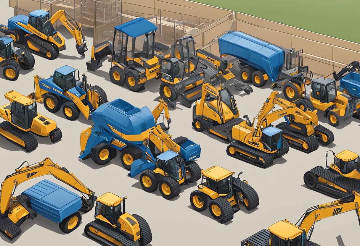 A bustling equipment rental yard in Pueblo, Colorado, with various machinery and tools neatly organized and ready for customers