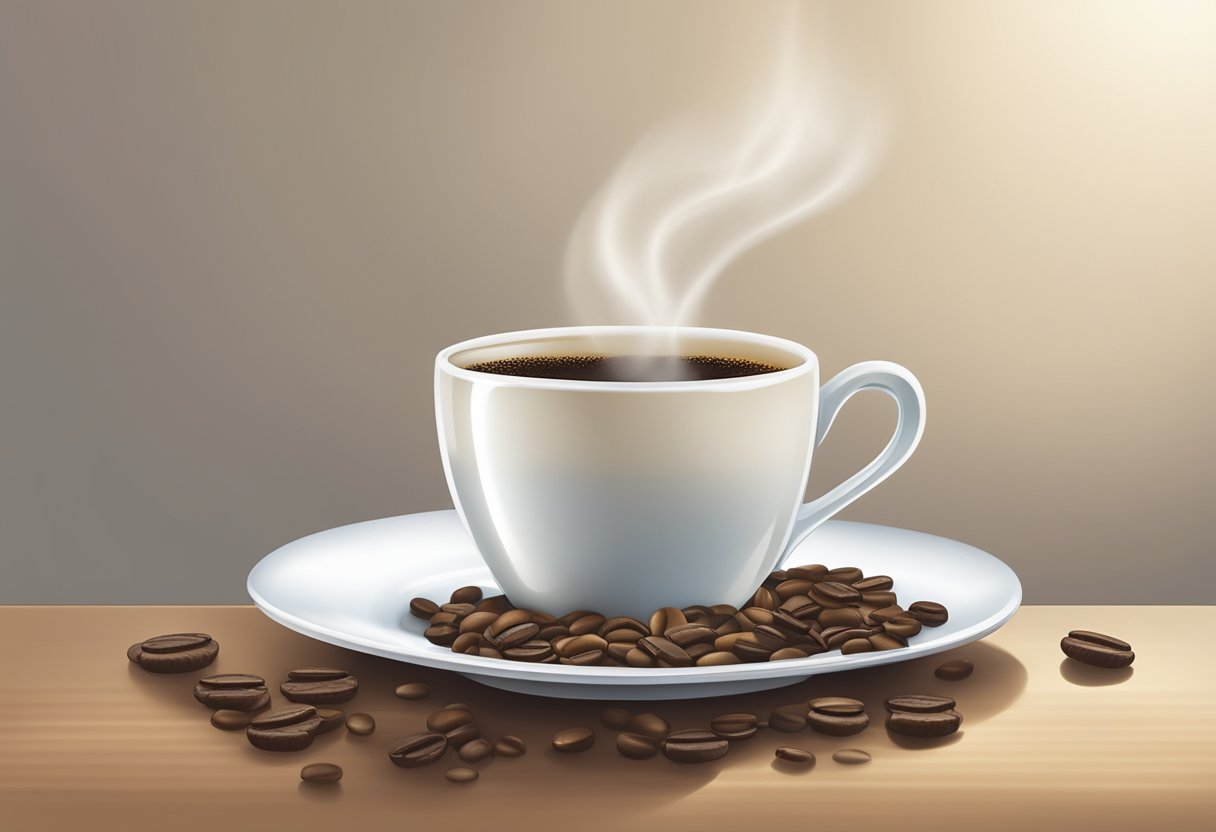 A steaming cup of coffee sits next to a gleaming white tooth, causing discoloration